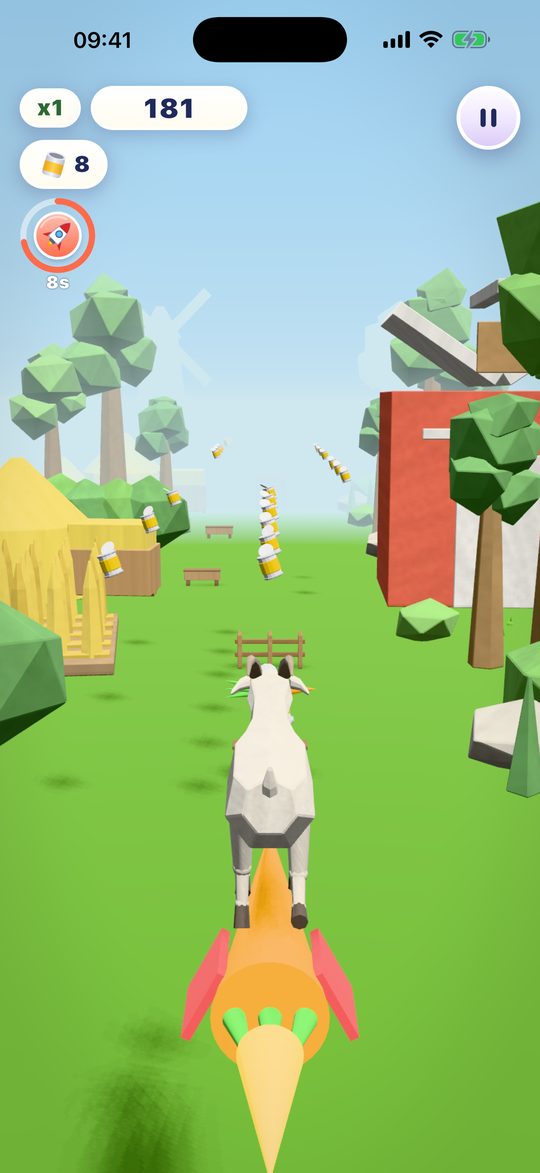 The goat flying on a rocket carrot